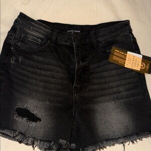 Risen Jeans Black Distressed High-Rise Denim Shorts